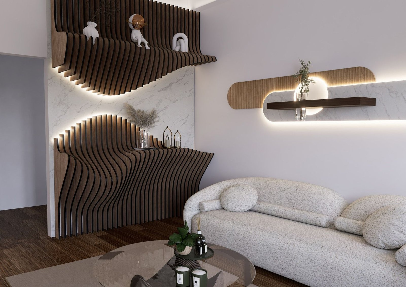 The parametric shelving in daylight