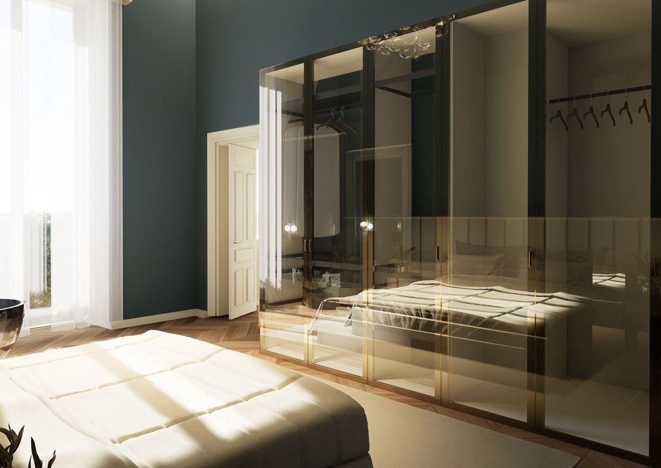 Bronze glass wardrobe in the bedroom
